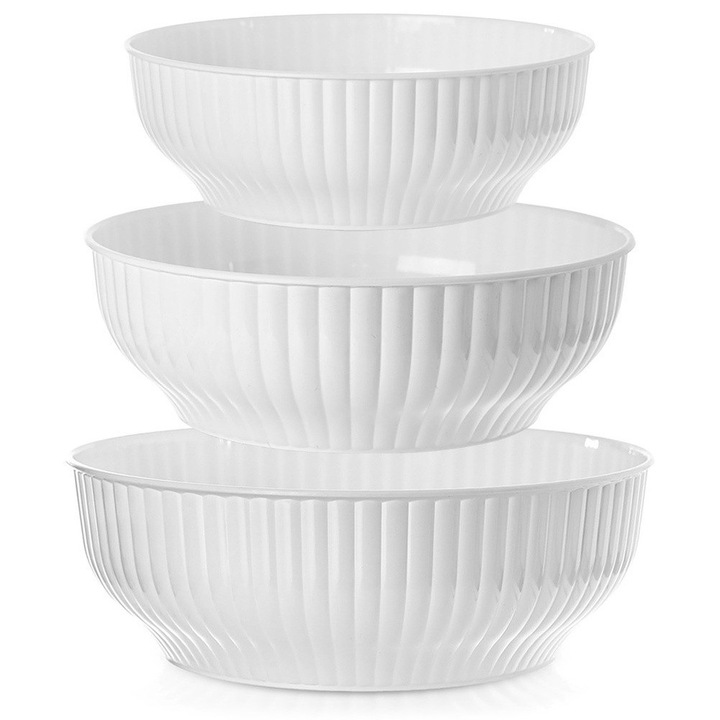 Set 3 Castron De Bucatarie, Orion, 2.5/4/5 L, 24x24x8 cm, 28x28x9.5 cm, 30x30x10.5 cm, Alb, Sticla, Potrivit Pentru Masina De Spalat Vase Si Cuptorul Cu Microunde, Utilizare Universala, Design Clasic