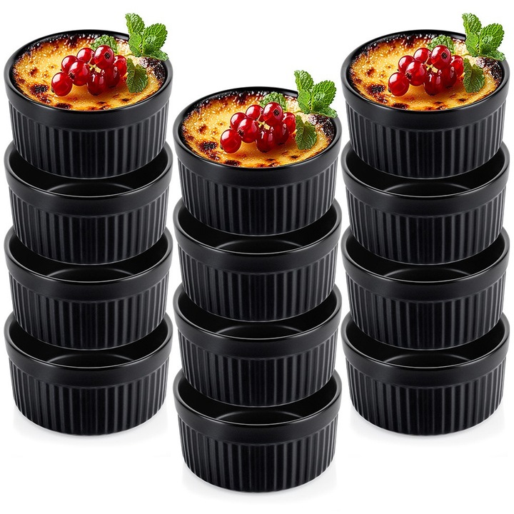 Set 12 Boluri Rezistente La Caldura, Vilde, 260 ml, 10x5 cm, Negru, Ceramica, Rezistente La Temperaturi De Pana La 350°C, Potrivite Pentru Masina De Spalat Vase Si Cuptorul Cu Microunde