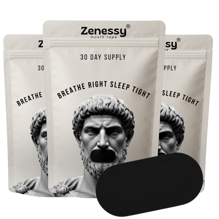Plasturi Zenessy Pentru Respiratie Nazala si Somn Linistit, Anti-Sforait – Benzi de Gura, 90 Bucati (3 x 30)