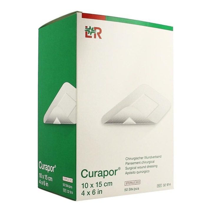 CURAPOR Pansament Chirurgical Steril Pentru Rani, 10x15 cm, 50 buc