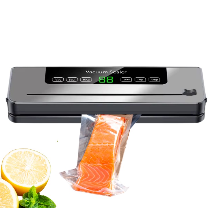 Вакуумна машина за запечатване на храна, 120W, 60kpa, 5 функции за мокро/сухо/меко вакуумиране, сензорен контролен панел, 30 см запечатваща лайсна, вграден нож, с 10 торбички 20x30 см, функция за автоматично запечатване и вакуумиране, сива