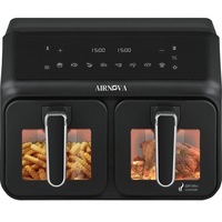 Air fryer AIRNOVA® BiFritto 2200W, Friteuza cu aer cald, Capacitate 9.4L, 2 compartimente, Negru