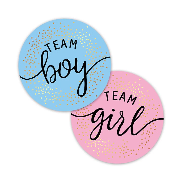 Set 60 Etichete Autocolante Gender Reveal – 50mm – Stickere Petrecere Fata/Baiat