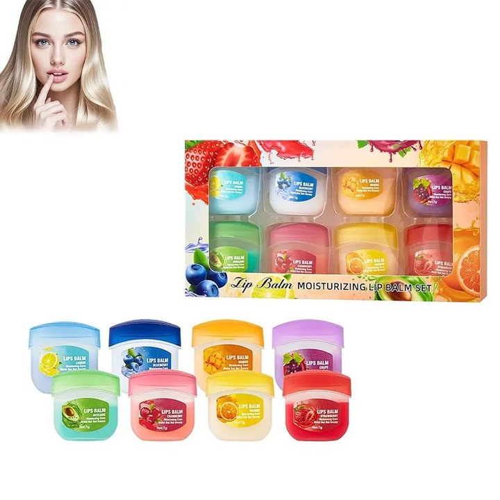 Set Balsam de Buze Hidratant – 8 Arome Delicioase pentru Ingrijire Zilnica