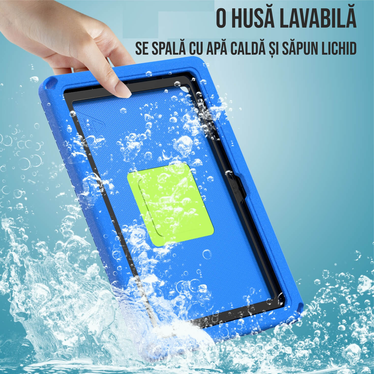 Husa tableta cu protectie fata/spate pentru copii, compatibila cu Samsung Galaxy TAB A7 Lite 8.7" T220/T225, TAB A 8" T290/295 2019, cu suport-inel, spuma, Ideas4Comfort, burete albastru
