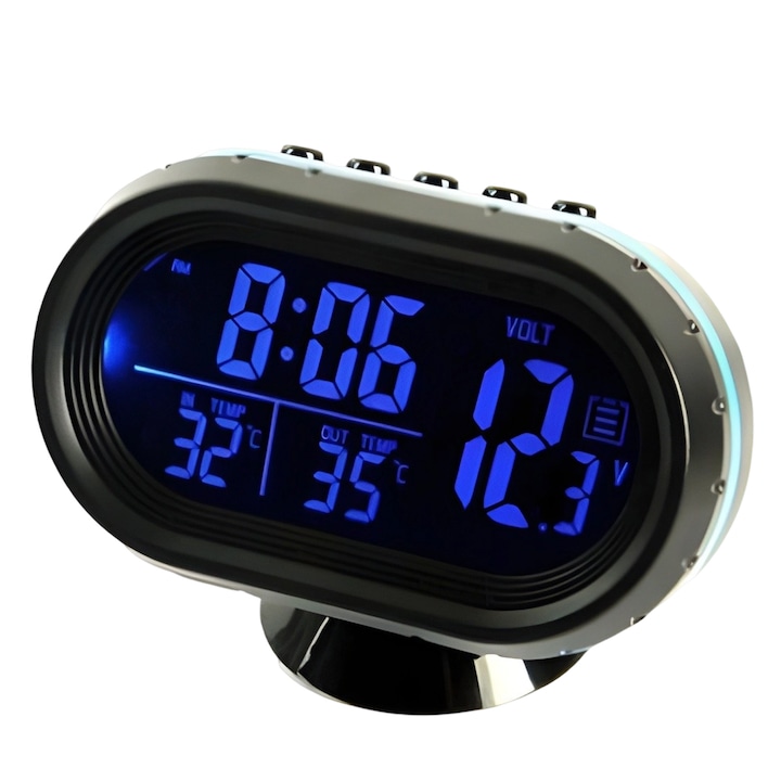 Ceas electronic multifunctional auto, design bicolor, termometru si voltmetru
