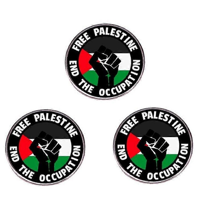 Insigna rotunda Palestina, brosa din aliaj metalic, set de 3 bucati, multicolor
