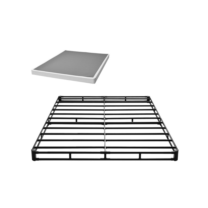 Cadru Pat Queen Size, Tip Box Spring, Material Textil si Metal, Dimensiune 200x140x10cm