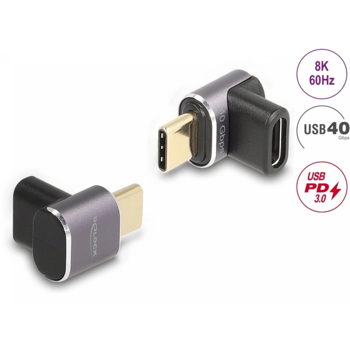 Adaptor USB4 type C 100W/8K60Hz T-M unghi 90 grade, Delock 60059