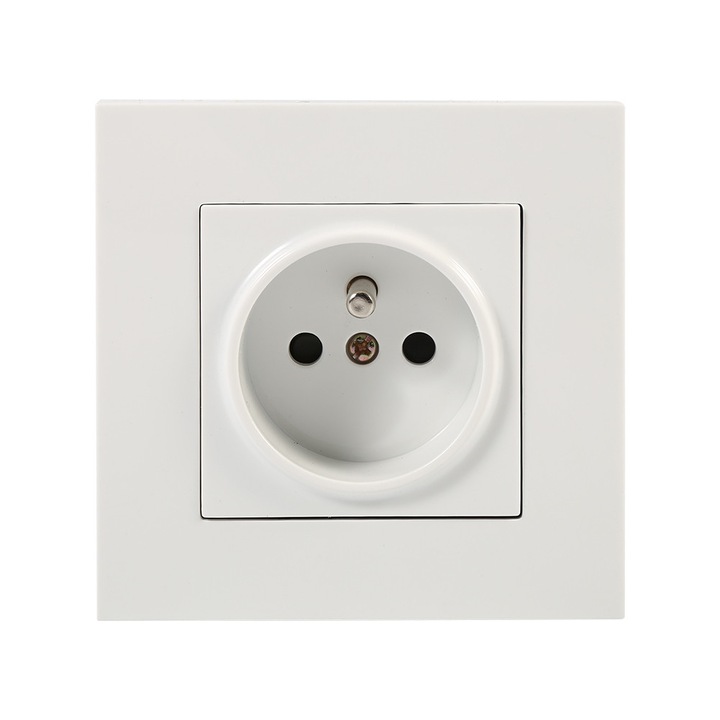 Priza de perete standard francez, alb, 16A, 110-250V, 1 mod, PC, durabila