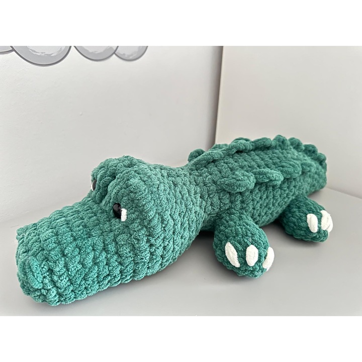 Crocodil crosetat manual cu fir antialergic plusat, Forest, umplutura hipoalergenica, 45cm