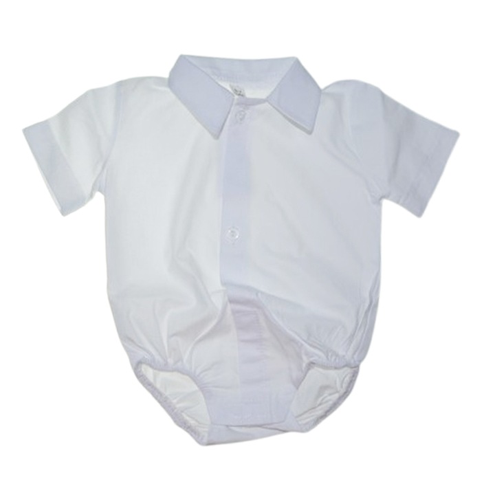 Body cu maneca scurta, tip camasa pentru baieti, Mini Junior, BC0307, Alb 121014