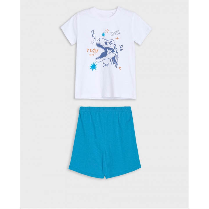 Pijama bumbac cu maneca scurta Dinozaur Roar 32696, Alb, 116 CM