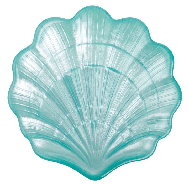 Тюркоазена стъклена купа и чиния във формата на черупка 13x13x2см