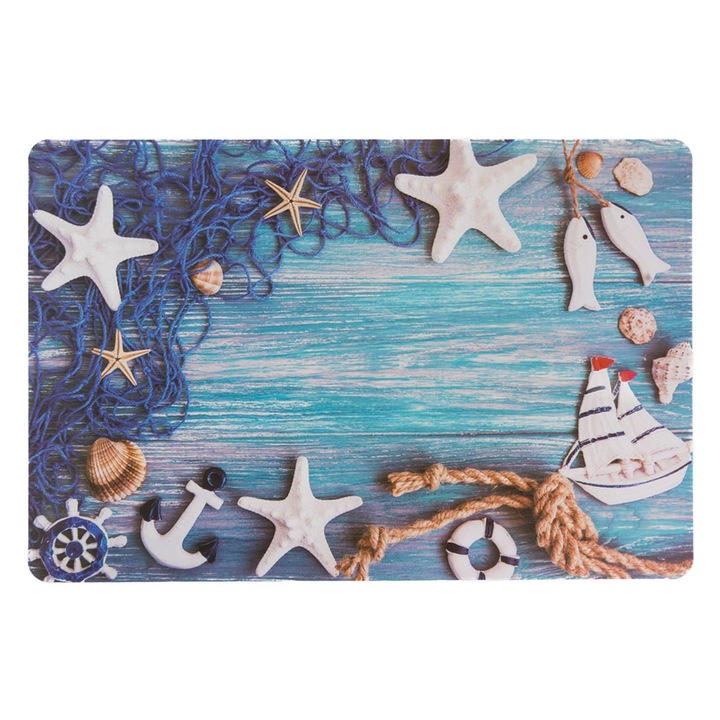 Tányértartó tengeri csillag, hajó és kötél mintával 43,5x28,5cm