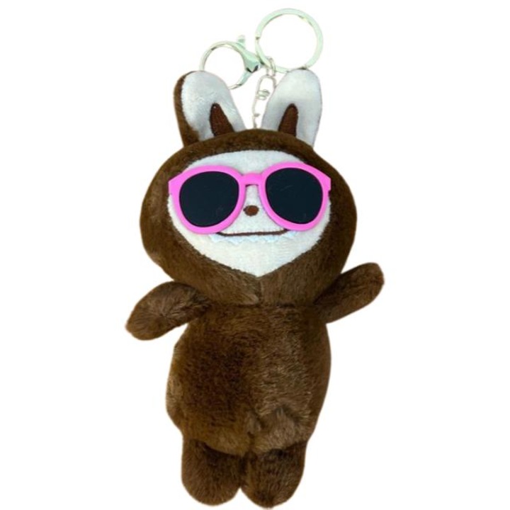 Фигурка ЛаБубу, ключодържател със слънчеви очила, плюшена, мека и пухкава, кафява, 18 см