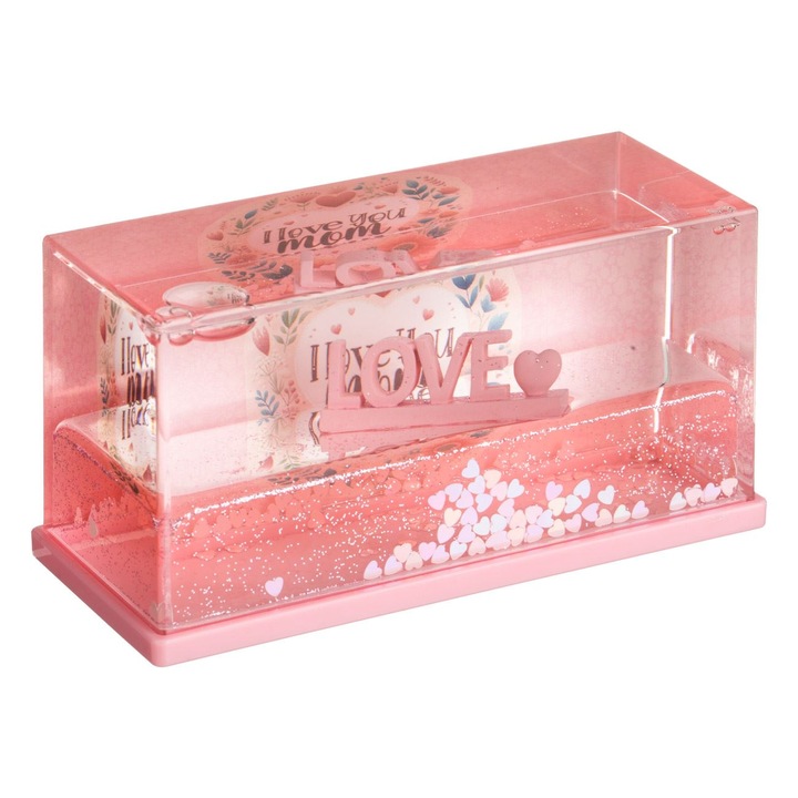 Lassított felvételű folyékony játék "szerelem - szeretlek anya" rózsaszín csillámpor és konfetti 15x5x5cm