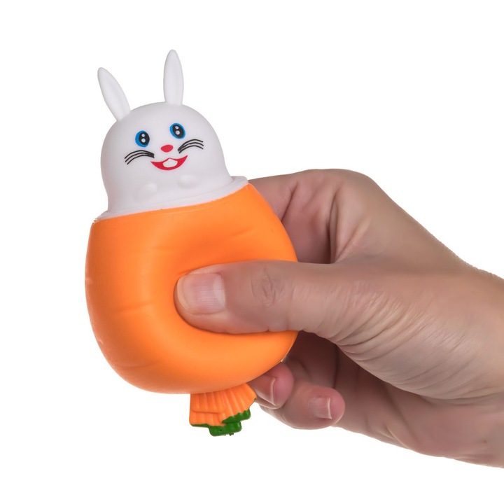 Jucarie anti-stress pop up morcov cu iepuras 6cm