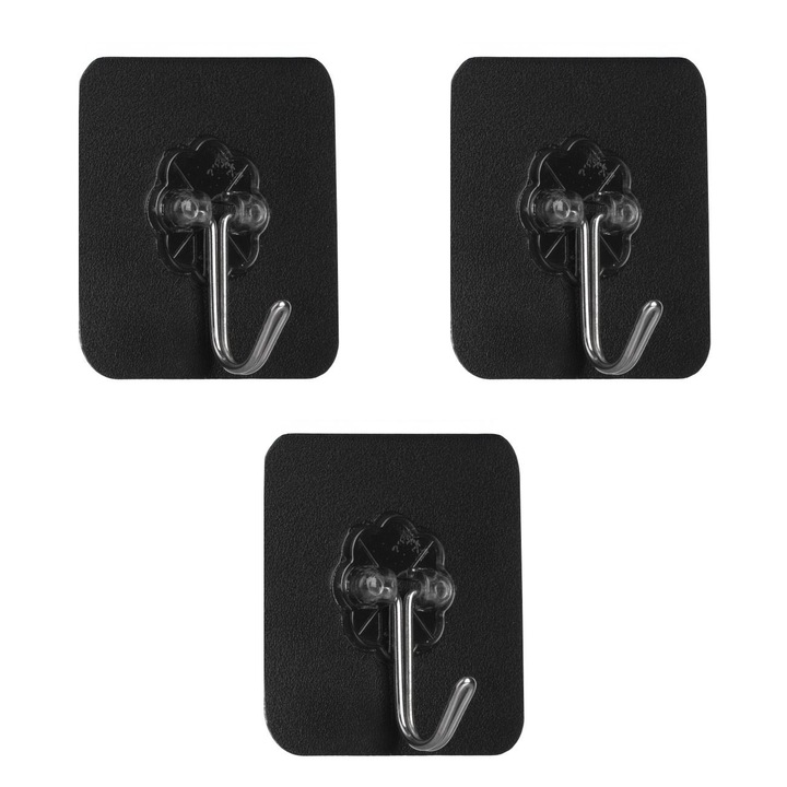 Set carlige autocolante negre cu model floare 6x6cm - 3buc