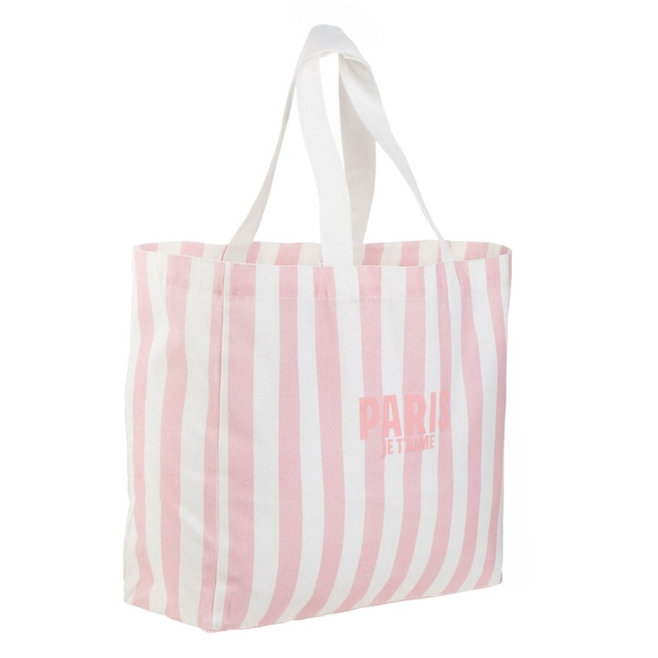 Tекстилна чанта с раиран мотив "Париж, обичам те" 46x13x39см