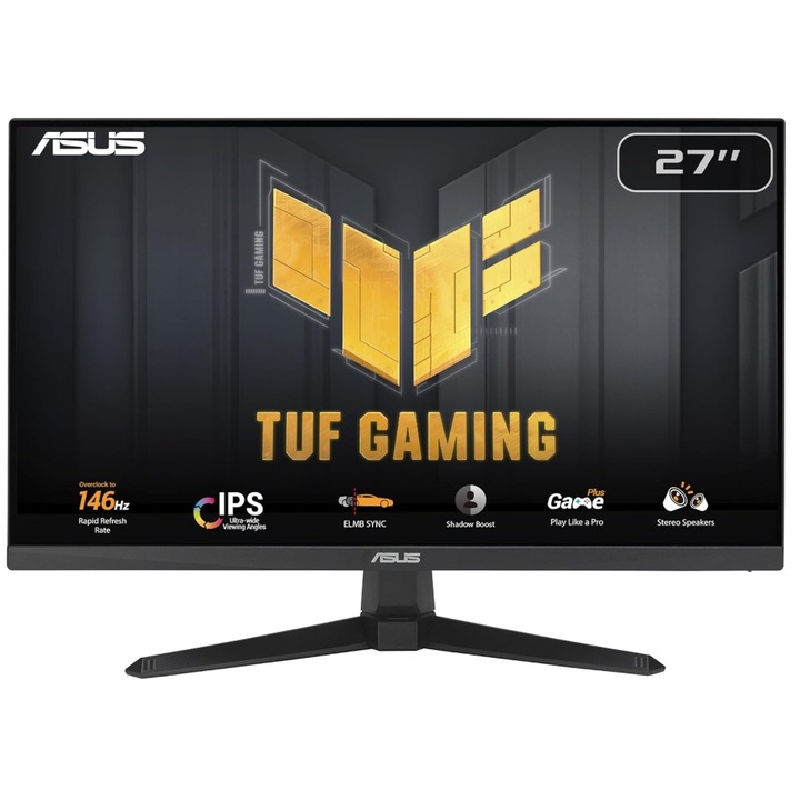 ASUS TUF Gaming 27" VG279QE5A IPS LED Játékmonitor, Full HD 1920 x 1080, HDMI, DisplayPort, Hangszórók, 146 Hz, 1 ms Fekete