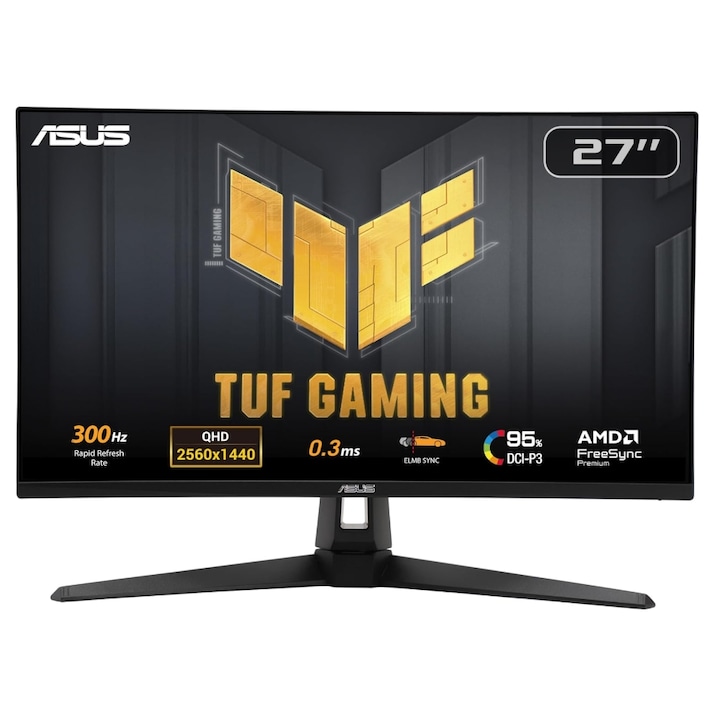 ASUS TUF Gaming 27" VG27AQM5A gyors IPS játékmonitor, QHD 2560 x 1440, HDMI, DisplayPort, hangszórók, 300 Hz, 0,3 ms, fekete