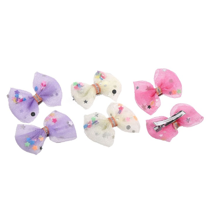 Set clame metalice par cu funda 3d tul confetti pentru copii 3cm - 6buc