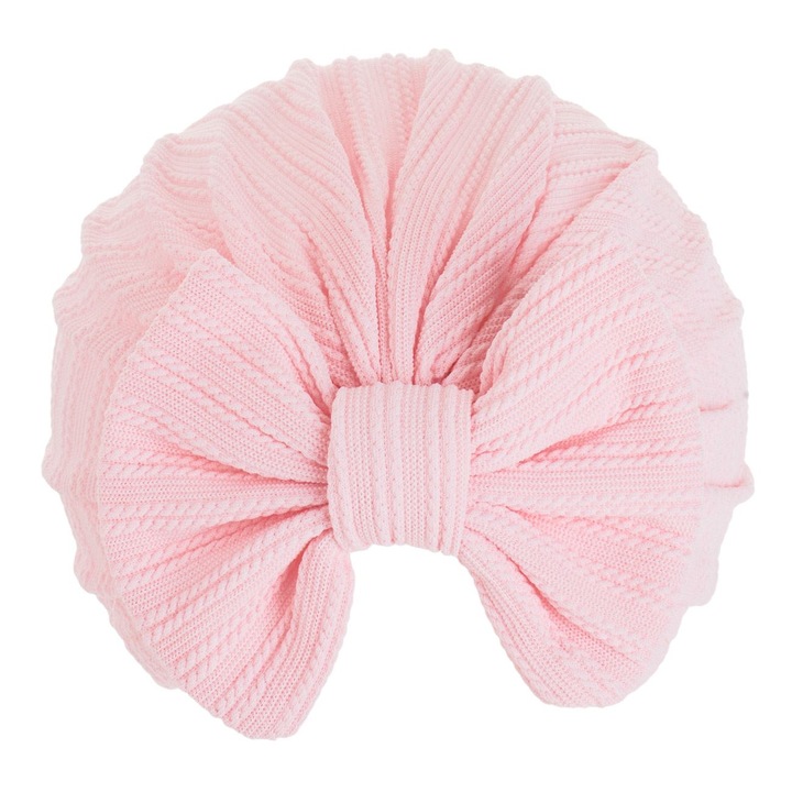 Шапка-тюрбан с релефни райета и панделка за бебета, Розова