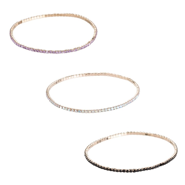 Set bratari de culoare aurie cu strass & elastic - 3buc