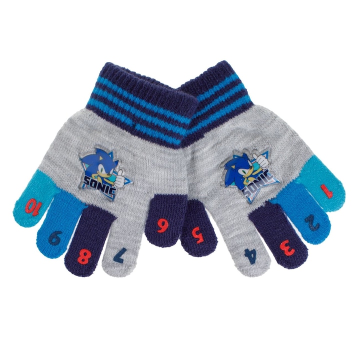 Manusi albastre bleu sonic cu degete colorate cifre pentru copii 2-5 ani - 1 pereche