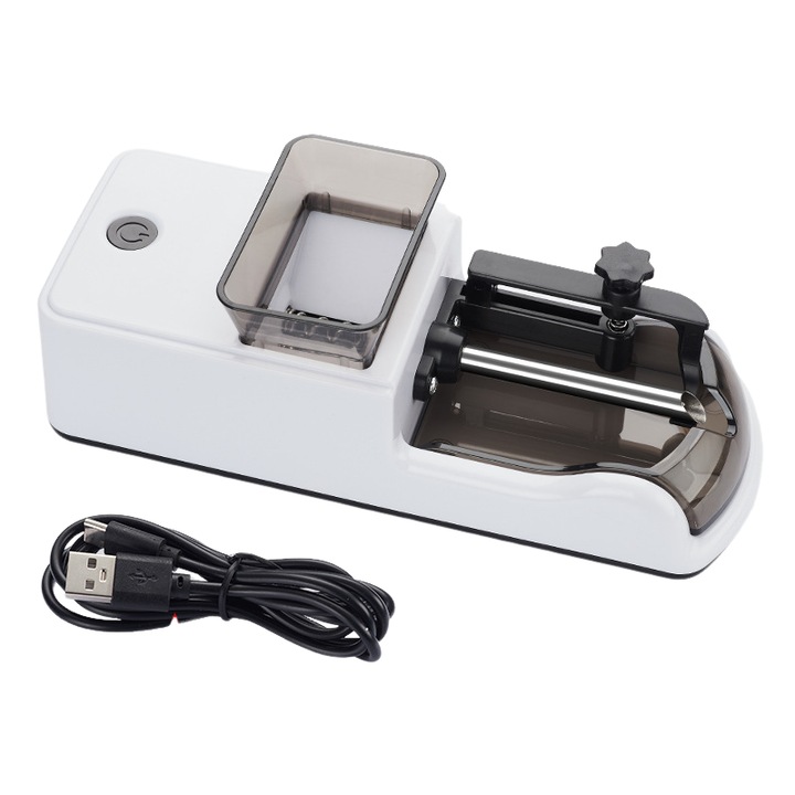 Masina electrica de tigari, 3 dimensiuni tuburi metalice, 8mm, 6.5mm, 5.5mm, dimensiuni 19.2x6.7x7.2cm, Alb