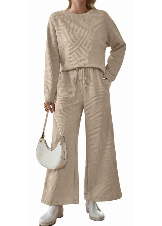 Costum casual pentru femei, ideal iesiri primavara toamna, 2 piese Bej L