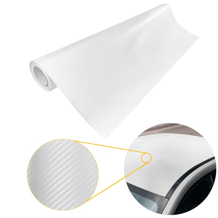 Folie autoadeziva pentru mobila, structura de carbon, 100 x 100cm, DecoMeister®, Model Alb, FC003-100-0100S