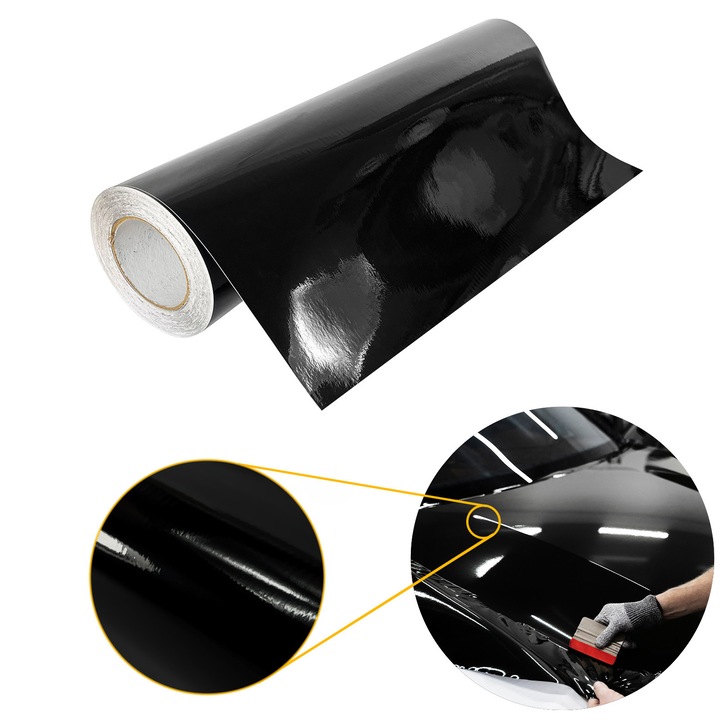 Furnir pentru restaurarea mobilei, luciu, 75 x 200 cm, DecoMeister®, Model Negru, FT003-075-0200S