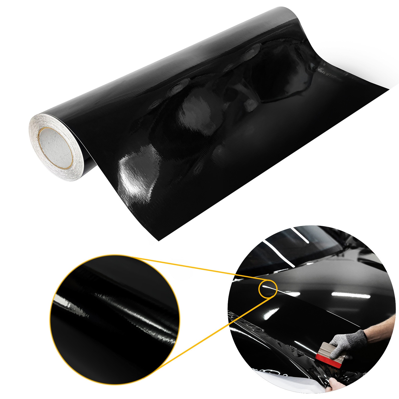 Folie termoplastica pentru reconditionare auto, luciu, 100 x 100 cm, DecoMeister®, Model Negru, FT003-100-0050