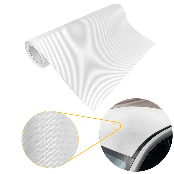 Placaj termoplastic pentru restaurarea suprafetelor, structura de carbon, 75 x 1000 cm, DecoMeister®, Model Alb, FC003-075-1000S