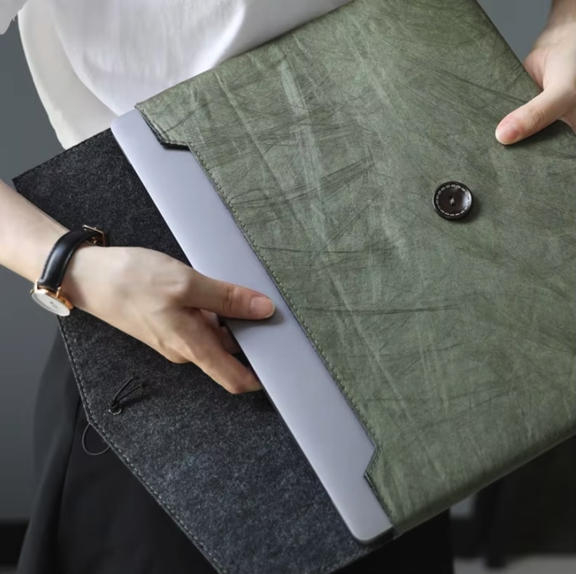 Geanta ultra-usoara pentru laptop 14 inch, cu captuseala din hartie Dupont, husa protectie pentru tableta, culoare verde masliniu, ideala pentru birou, scoala si calatorii, accesoriu durabil si practic pentru transportul dispozitivelor electronice