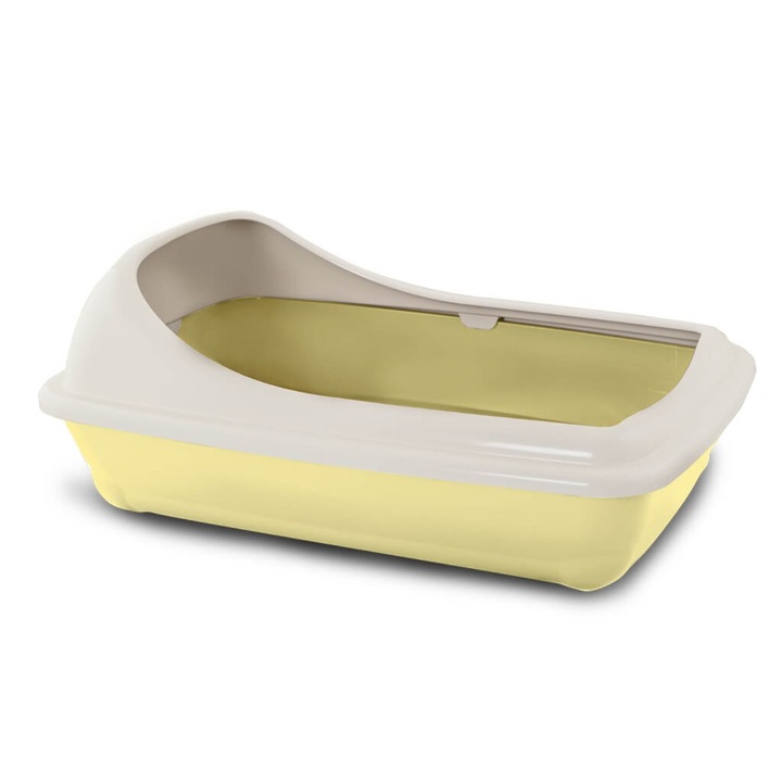 Litiera Pisici cu Rama, Mica (Exterior: 38x31x17h cm; baza: 32x25cm) MPB - Spate Inaltat Anti-Imprastiere, Igiena si Confort