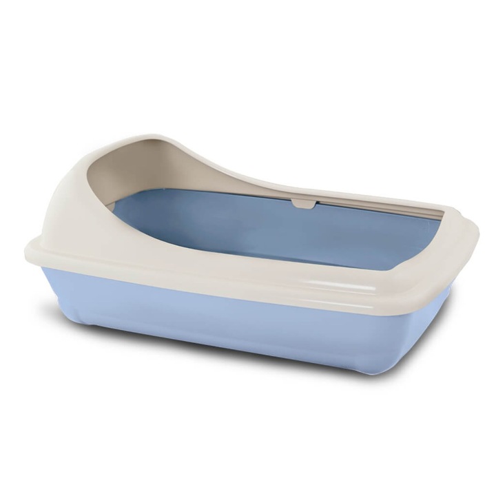 Litiera Pisici cu Rama, Medie (Exterior: 46x35x18h cm, baza: 39x28cm) MPB - Spate Ridicat Anti-Imprastiere, Igiena Maxima