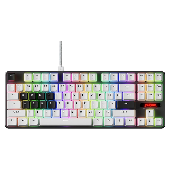 Tastatura mecanica de gaming Pulsar Professional PCMK 2 HE TKL ANSI Alb - 8K, Comutatoare magnetice Gateron [Lineare] PCMK2HE801W