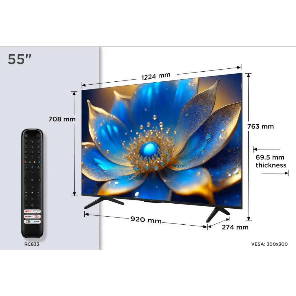 Televizor TCL 55inch QLED Android TV HDR10+ Tehnologie Bionic de optimizare a culorilor Dolby Vision Dolby Atmos 2x10W 55P79K