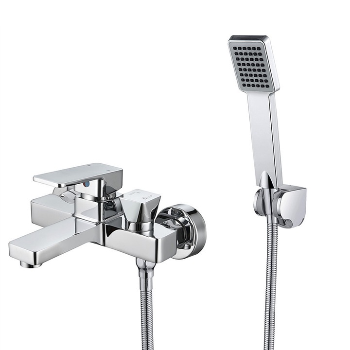 Fali kád-zuhany keverőcsap, Rqiurpn, sárgaréz, klasszikus elegáns dizájn, helytakarékos, fényes króm