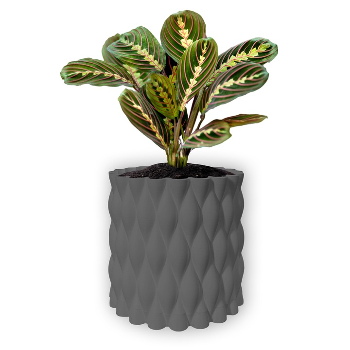 Ghiveci de flori 3d, Twist Flow, rotund 11 x 10 cm, Culoare Gri