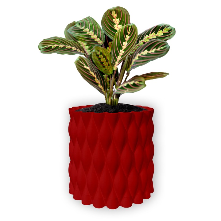 Ghiveci de flori 3d, Twist Flow, rotund 18 x 16.5 cm, Culoare Rosu