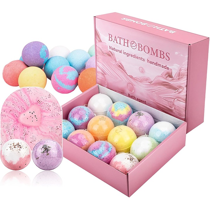 Set 12 Bombe de Baie Efervescente cu Arome si Culori Diferite, Rqiurpn, cu sare de mare si unt de shea, culori stralucitoare, unisex, Bile de Baie pentru Copii cu Uleiuri Esentiale