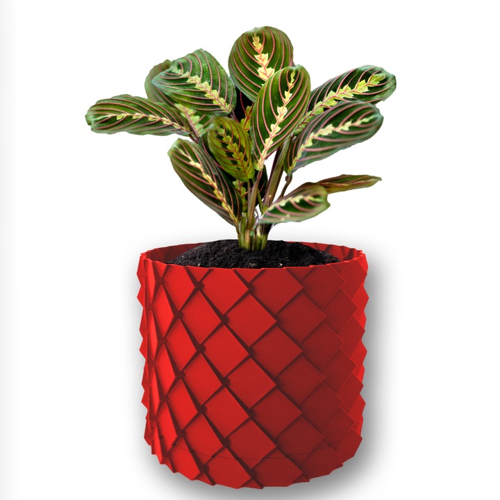 3D саксия за цветя, Вулканичен дракон, кръгла 13 x 12 см, цвят червен