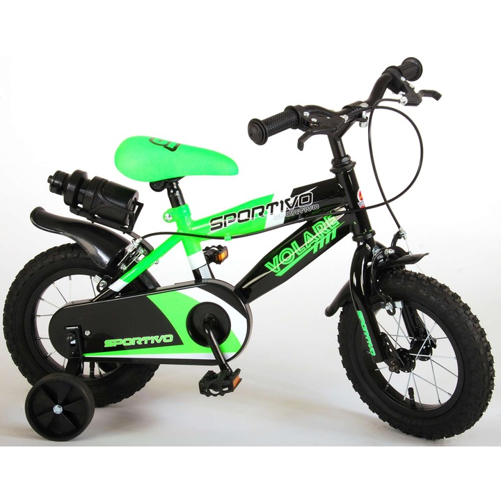 Детски велосипед, Volare, Sportivo 12″ с две ръчни спирачки, черно-зелен