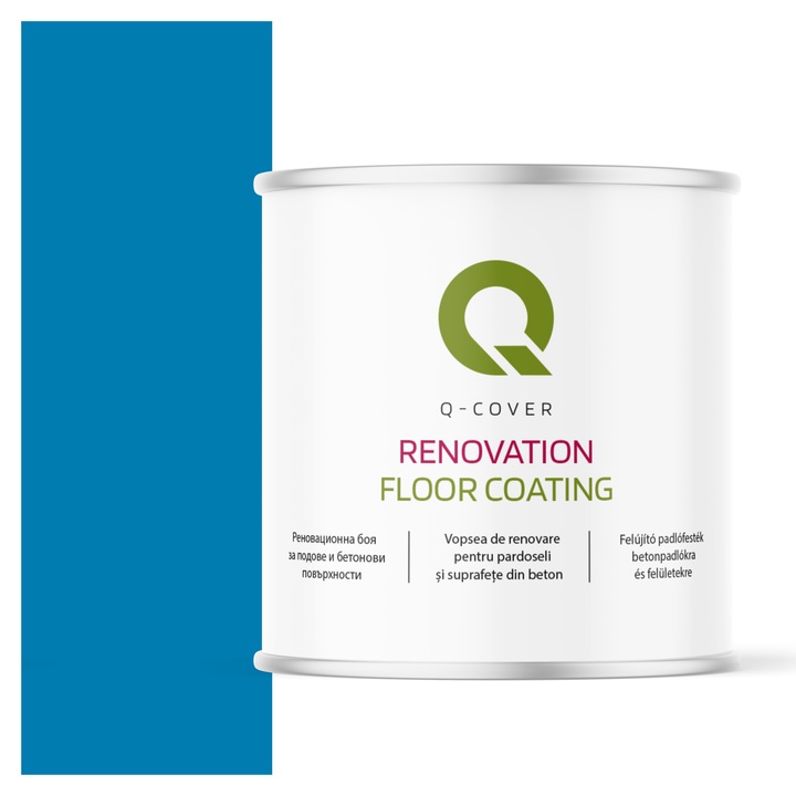 Vopsea de renovare pentru pardoseli si suprafete din beton, Q-Cover, Albastru cer RAL5015, mat, rezistenta la abraziune, zgarieturi si uzura, rezistenta la UV, elastica, culoare de lunga durata, 2.5L