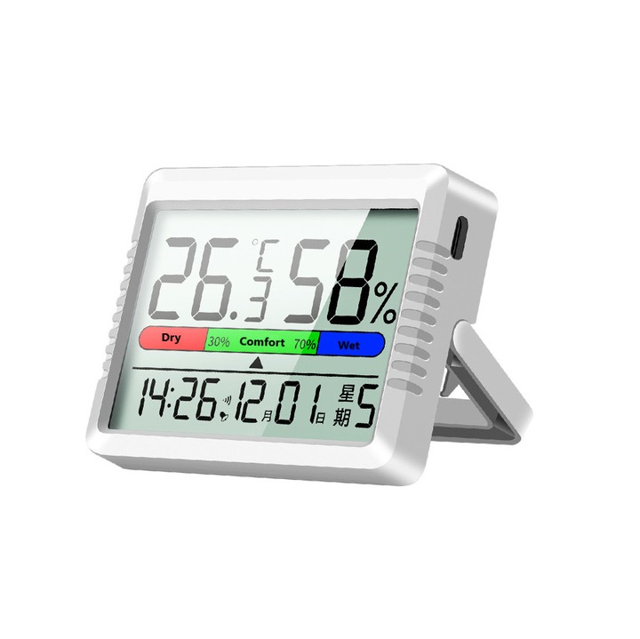 ANENG® Multifunkciós Szobahőmérő, hőmérséklet, páratartalom, ébresztőóra, dátum és idő, fehér