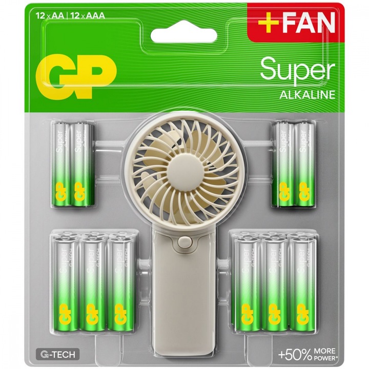 Kit GP Summer Pack - Ventilator cu 12 baterii alcaline Super AA +12 x Super AAA